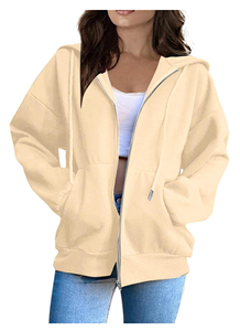 Sudadera con capucha y sudadera para mujer, sudadera con capucha y cremallera de manga larga para mujer, logotipo personalizado y color sólido a precio económico - Product Image 2