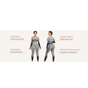 Ensembles d'entraînement pour femmes 2 pièces, tenues de Yoga, taille haute, Leggings sans couture et manches longues, haut court, ensembles de vêtements de gymnastique, OEM, vente en gros - Product Image 6