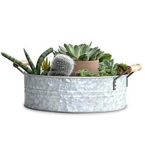 Large Vintage Galvanized Galvanised Round Metal Serving Kitchen Food <b>Ice</b> Cube Tin <b>Tray</b> with Handle - Product Image 4