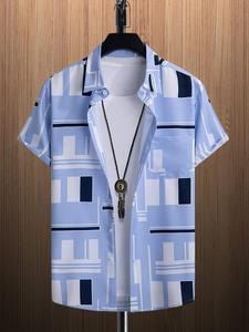 เสื้อเชิ้ตฮาวายลำลองคุณภาพสูงสำหรับผู้ชาย แฟชั่นลายพิมพ์ แขนสั้น เสื้อชายหาด ใส่สบาย สไตล์ลำลองประจำวัน ผ้าถัก 100% - Product Image 3