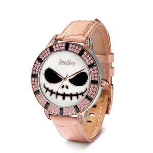 Montre à quartz Jeulia Magic at Midnight Skull Design avec cadran en nacre et bracelet en cuir rose - Product Image 2