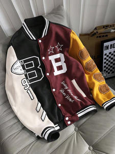 Color Block Quilted Varsity Jacket Men 100% Cotton Black Maroon <b>Yellow</b> Sleeves Embroidered College Baseball Outerwear Modern - Product Image 2