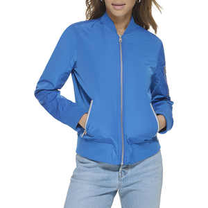 Chaqueta de bombardero de color sólido a prueba de viento cálida para invierno, chaqueta de bombardero de ajuste relajado de manga larga transpirable para mujer - Product Image 1