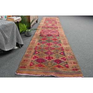 Tapis ethnique vintage en laine turque patchwork rouge et marron avec dos en latex - 24x11,3 pieds - Product Image 4