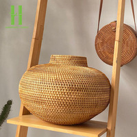 Vase décoratif artisanal rustique en rotin naturel tressé, léger, fait main, de haute qualité, unique pour mariage