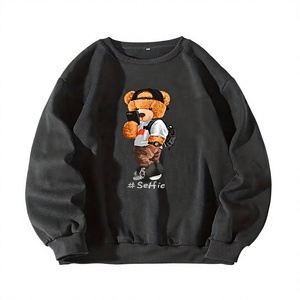Custom Cartoon <b>Bear</b> Printed Oversized Hooded Sweatshirt Men Winter Knitted Regular Sleeve 100% Cotton Front Logo ODM Heavyweight - Product Image 1