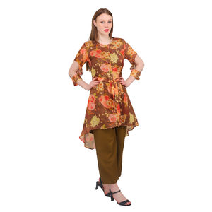 Ensemble Kurti imprimé floral de luxe pour femmes Haut long élégant avec pantalon Vêtement de soirée Vente chaude Nouvelle collection tendance - Product Image 4