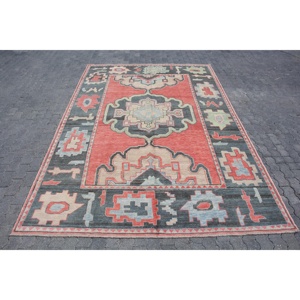Rug, 7.6x11.5 ft Vintage Rug, <b>Red</b> Patchwork Rug <b>Wool</b> - Product Image 1