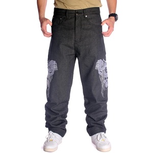 100% pantalones vaqueros de algodón para hombre de gran tamaño, holgados, rectos, de punto, Vaqueros lavados, pantalón estampado, soporte medio con servicio OEM ODM - Product Image 1