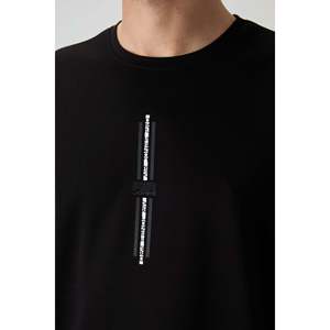 Men's Oversize Fit Printed T-Shirt-Black Cotton <b>Jersey</b> Thick Textured 100% Cotton-88366 - Product Image 4