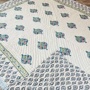 Jaipuri Block Print Quilt Printed Reversible Razai Cotton Handmade Floral Quilt Bespread <b>Comforter</b> - Product Image 5