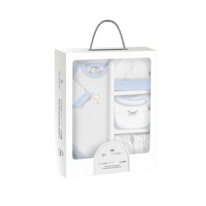 ENSEMBLE DE 5 PIÈCES Vêtements Mignons pour Nouveau-nés (0-6 MOIS)-100% COTON-MOD. CONEJITO COMETA-BLUE - Comprend CHAPEAU + CORPS + GANTS + BAVOULETTE - Product Image 1