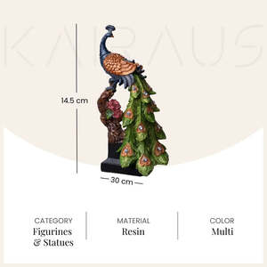 Handmade Royal Elegance Peacock Statue <b>Resin</b> Animal Pattern Sculpture - Product Image 5