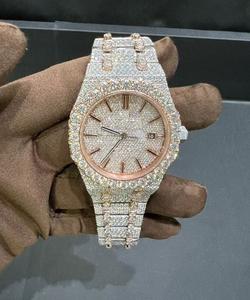 VVS oro rosa redondo Moissanite diamante cuarzo aleación cristal Dial Unisex moda reloj de pulsera fiesta desgaste regalo de lujo reloj - Product Image 3