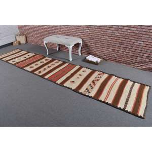 Alfombra Turca de 2.6x13.1 pies, Alfombra Vintage Tipo Runner, Alfombra Marrón Roja con Puntos - Product Image 2