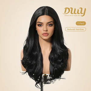 Ciera H-DWY Transparent Lace Front Long Wavy <b>Brown</b> Glueless Synthetic <b>Wig</b> Middle Part - Product Image 5