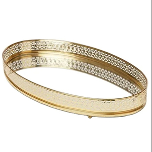 Plateau de miroir de Noël en métal de style Art déco de qualité supérieure, forme ovale faite à la main, décor élégant à bordure en filet pour les mariages et les fêtes - Product Image 1