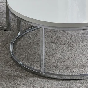 Tables gigognes, lot de 2 meubles de salon à cadre en acier inoxydable, plateau en marbre moderne, thé rond, ensemble de tables basses de luxe - Product Image 4