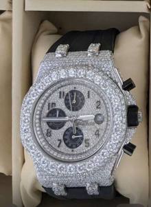 นาฬิกาโครโนกราฟผู้ชายสุดหรู ประดับเพชรเต็มหน้าปัด ดีไซน์แบบ Iced Out พร้อมสายยางโบราณ - Product Image 6