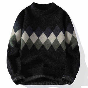 Suéter de Punto de Lana y Viscosa Cálido para Hombre, Otoño Invierno, Cuello Redondo, Logotipo Frontal, Moda, Tendencia - Product Image 5