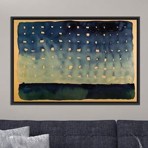 Toile abstraite ciel nocturne : Art imprimé moderne beige et bleu marine, TOILE ENCARTÉCHÉE NOIRE - Product Image 1