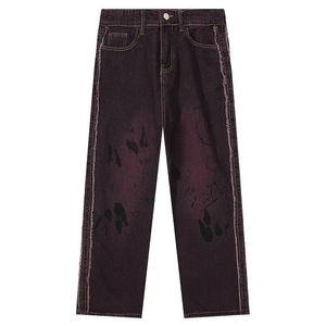 กางเกงยีนส์ทรงตรงผ้าเดนิมเนื้อผ้าคอตตอน 100% น้ำหนักปานกลาง ทรงหลวมสำหรับผู้ชาย ผลิตโดยโรงงานโดยตรง สีพื้น ล้างสี สำหรับฤดูใบไม้ร่วงและฤดูหนาว - Product Image 1