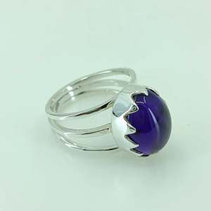 Navya Craft's Modern Luxury 925 Sterling Silver Handmade <b>Statement</b> <b>Ring</b> Amethyst Oval Inlay Bezel Setting Religious Style Gift - Product Image 6