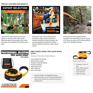 Correa de <span class=keywords><strong>Remolque</strong></span> de Emergencia AMBITION de 3 Pulgadas x 8 Pies, Resistencia a la Rotura de 36000 Libras, Cuerda de Extensión para Cabrestante con Bolsa de Transporte - Product Image 5