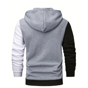 Sweat à capuche zippé décontracté pour homme, tissu tricoté 100% polyester avec une légère élasticité, style à capuche, motif uni - Product Image 2