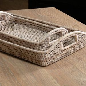 Bandeja de servicio decorativa de ratán tejida a mano Rectangular elegante de alta calidad, bandeja de cocina de comedor desechable ecológica - Product Image 3