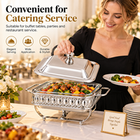 Plat de service de luxe en métal doré avec couvercle en verre pour buffet, idéal pour hôtels, restaurants, mariages et traiteurs
