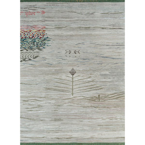 Tapis Manchaha Lev-741 en laine et soie de bambou noué à la main, couleur ivoire, épaisseur 10 mm, motif abstrait rectangulaire, pour la maison, le couloir, à poser sur le sol - Product Image 1