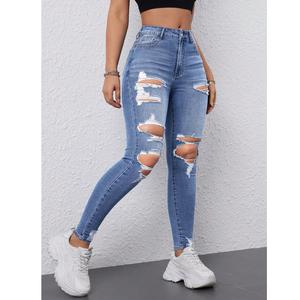 Women's New Arrival Breathable <b>Stretch</b> <b>Denim</b> Pants Long Cut with Casual Straight Style Mid Waist and Ripped Small Legs From BD - Product Image 6