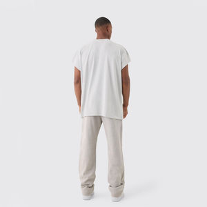 Wholesale 100% <b>Cotton</b> Vintage Cropped Sleeve Oversized T Shirts for Men Custom Blank <b>Raw</b> Hem Cropped Length Unisex T Shirts - Product Image 2