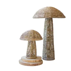 Coastal Chic Style Seagrass Mushroom Handmade Set Of Two Woven Seagrass Mushrooms For Tabletop