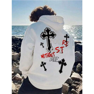 Sweat-shirt en molleton de coton personnalisé de haute qualité à épaules tombantes avec strass, effet vieilli, fermeture éclair, vintage, pour homme - Product Image 4