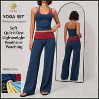 Ensemble athleisure femme colorblock effet deux-pièces : débardeur de yoga et pantalon drapé taille haute à revers – Fabrication OEM