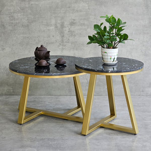 Modern Farmhouse Double <b>Sofa</b> <b>Table</b> with Stone Top and Iron Frame Nesting & Movable Side <b>Table</b> for Entry or Living Room TT68213 - Product Image 6