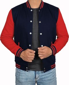 High School Letterman Men's Varsity <b>Jacket</b> Bomber Style Solid <b>Pattern</b> Fleece Baseball <b>Jacket</b> with Button Decoration - Product Image 2