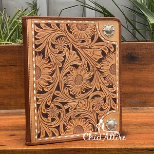 OEM/ODM Custom Tooled Leather Business <b>Portfolio</b> Binder With Card Slots Professional Leather <b>A4</b> File Folder with Zipper Closure - Product Image 1