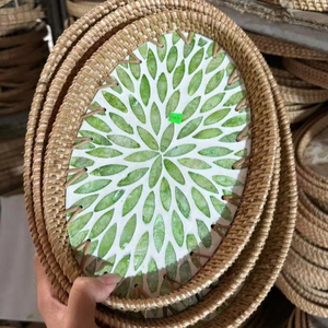 Plateau de service en bambou écologique fait à la main, tissé en rotin avec incrustation de nacre, vente en gros - Product Image 1