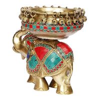 Cuenco Decorativo de Elefante Chapado en Oro Hecho a Mano de la Mejor Calidad, Amuleto de Buena Suerte, Elefante Antiguo de Exhibición