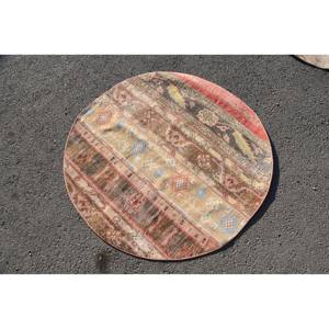 พรมขนสัตว์ตุรกีวินเทจ ขนาด 3.7 x 3.7 ฟุต ขนาดใหญ่ เป็นมิตรกับสิ่งแวดล้อม ขนปานกลาง สีเบจคลาสสิก ลายปะติดแบบวงกลม สำหรับวัยรุ่น - Product Image 2