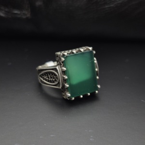 Handcrafted 925 Sterling <b>Silver</b> <b>Mens</b> <b>Ring</b> with Green Agate Stone Turkish Ottoman Style Islamic Jewelry Wholesale from Istanbul - Product Image 4