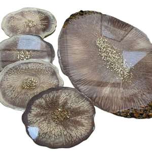 ที่รองแก้วเรซินพร้อมชิมเมอร์โลหะทำด้วยมือเสื่อสำหรับเครื่องดื่มศิลปะอีพ็อกซี่เหมาะสำหรับการตกแต่งบ้านสำนักงานที่หรูหราและเป็นของขวัญที่ทันสมัย - Product Image 1