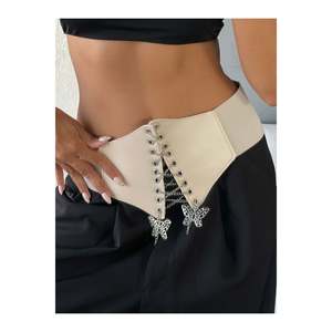 Chain Stitch Corset <b>Elastic</b> Women's <b>Belt</b>, Jacket <b>Belt</b>, Shirt <b>Belt</b>, Dress <b>Belt</b> - Beige - Product Image 1