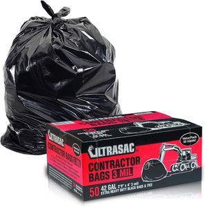 Sacs de chantier ultra-résistants Ultrasac (VALUE 50 PACK/w TIES), 42 gallons, 32,75 pouces x 47 pouces - 3 MIL d'épaisseur, grand format, noir, industriel - Product Image 5