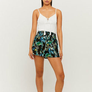 Shorts de Mujer con Estampado Floral, Cintura Alta Elástica, Estilo Casual, Tejido Transpirable, Detalle de Borlas - Product Image 2