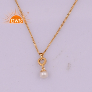 สร้อยคอจี้อัญมณีสีเงินสเตอร์ลิงสีทอง18K ประดับมุกและพระจันทร์สีรุ้ง - Product Image 3