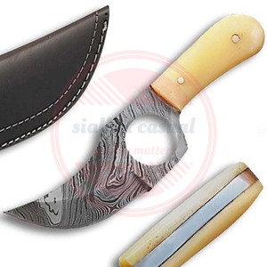 Cuchillo de caza de acero de Damasco hecho a mano de tamaño personalizado, cuchillos desolladores con mango cómodo y Funda de cuero - Product Image 6